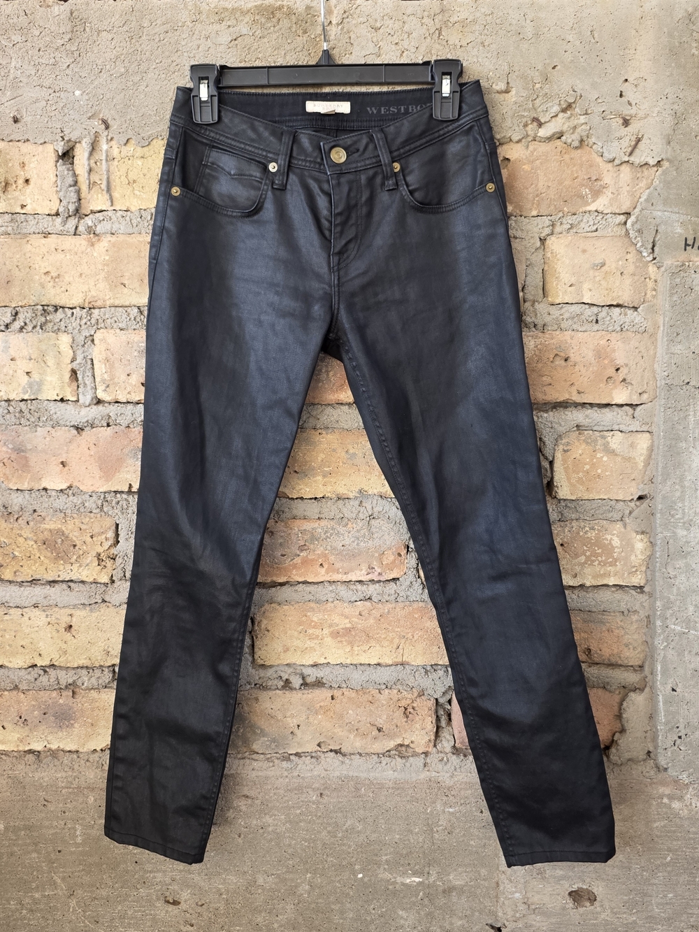 Burberry Brit Black Coated Denim Jeans Slim Skinny Pants Size 26